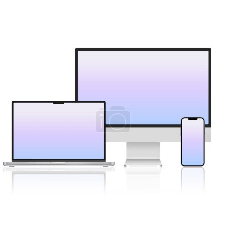 Photo for Mockup of modern digital devices laptop, pc computer and mobile phone isolated on white background - Royalty Free Image
