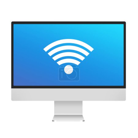 Foto de 3d illustration mockup of pc computer with wifi sign on a display isolated on white background - Imagen libre de derechos