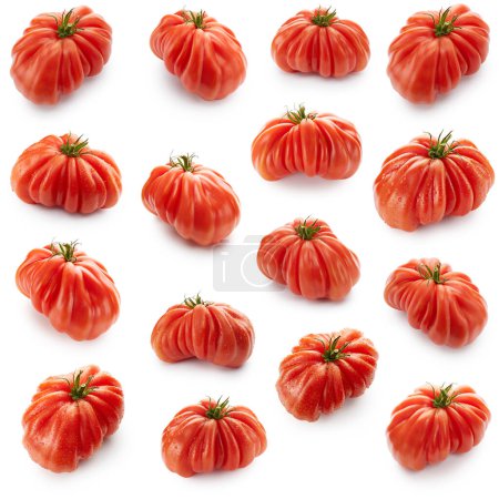 Foto de Set of fresh ripe tomatoes close up isolated on white background - Imagen libre de derechos