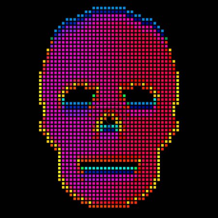 Téléchargez les photos : Pixel crâne néon style vibrant illustration fond art installation - en image libre de droit