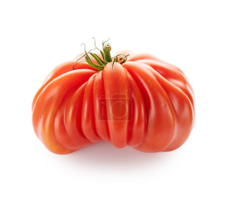 Photo for Fresh ripe vegetable tomato with drops of water close up isolated on white background - Royalty Free Image