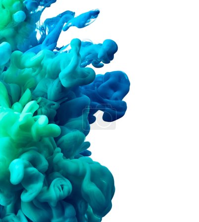 Téléchargez les photos : Flux bleu cyan et vert émeraude mélange peinture fond abstrait - en image libre de droit