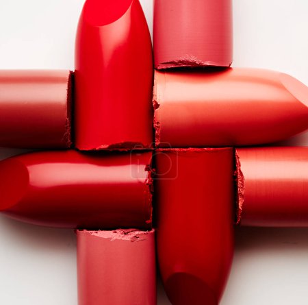 Photo for Red lipsticks cosmetic beauty background - Royalty Free Image