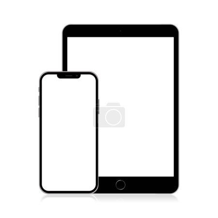 Téléchargez les photos : Tablette PC et téléphone portable isolé sur fond blanc - en image libre de droit