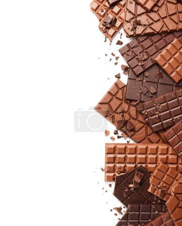 Téléchargez les photos : Bordure de fond de barre de chocolat isolé sur fond blanc - en image libre de droit