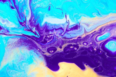 Photo for Blue and purple flowing paint texture. Paper marbling abstract background - Royalty Free Image