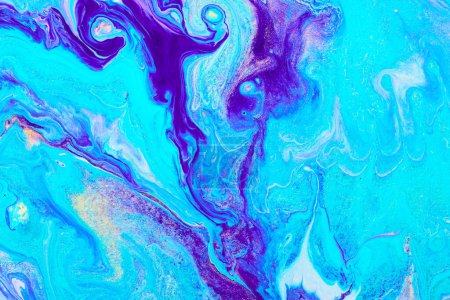 Photo for Blue flowing paint texture. Paper marbling abstract background - Royalty Free Image