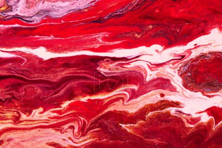 Photo for Red flowing paint texture. Paper marbling abstract background - Royalty Free Image
