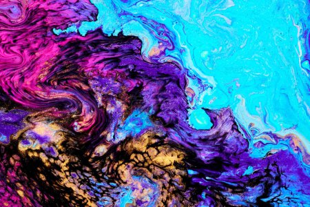 Photo for Photo of purple blue flowing paint texture. Marbled paper abstract background - Royalty Free Image