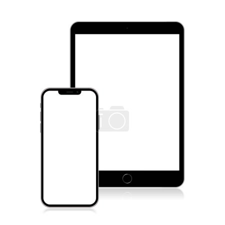 Téléchargez les photos : Tablette PC et téléphone portable isolé sur fond blanc - en image libre de droit