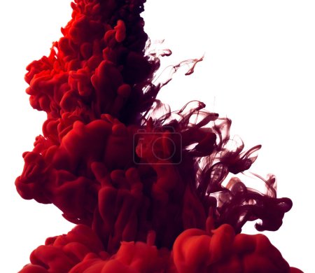 Foto de Salpicadura de pintura roja en agua sobre fondo blanco - Imagen libre de derechos