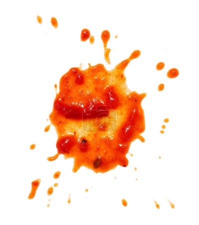 Foto de Salsa manchas de ketchup y manchas aisladas sobre fondo blanco - Imagen libre de derechos