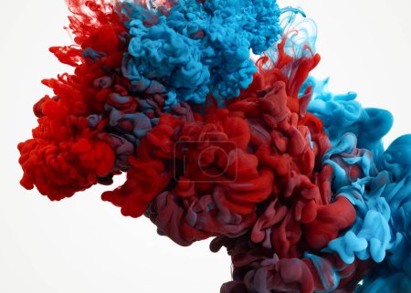 Foto de Salpicadura de pintura azul y roja en agua - Imagen libre de derechos
