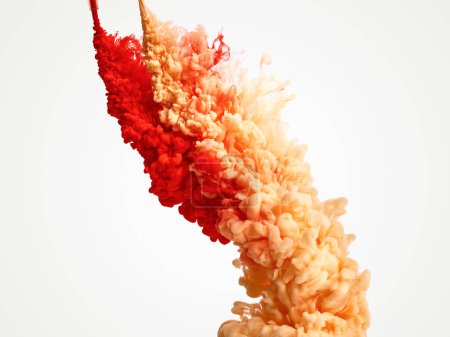 Foto de Pigmento rojo derramado en agua sobre fondo blanco - Imagen libre de derechos