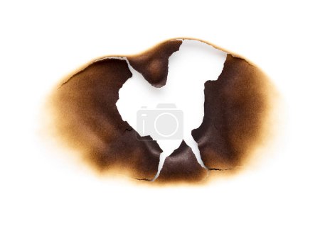 Photo for Burned hole in paper isolated on white background - Royalty Free Image