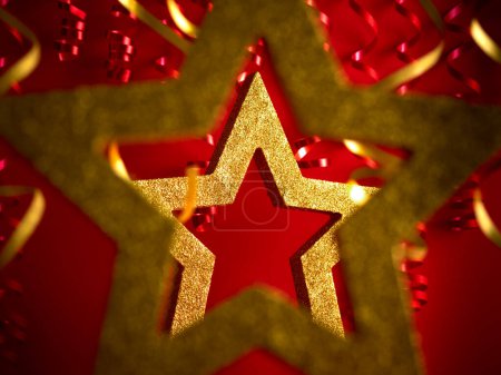 Téléchargez les photos : Noël et Nouvel An fond de vacances rouge avec étoile pailletée dorée - en image libre de droit