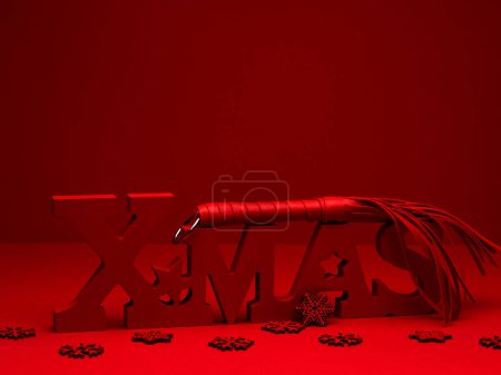 Foto de Año Nuevo 2024 fondo rojo con pila BDSM. Juego sexual. Descuento tienda de sexo - Imagen libre de derechos