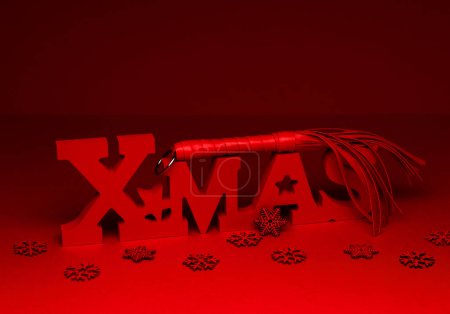 Photo for New Year 2024 red background with BDSM stack. Sexual game. Sex shop discount - Royalty Free Image