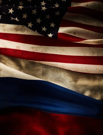 Téléchargez les photos : États-Unis d'Amérique et la Russie drapeaux arrière-plan. Notion de conflit de deux Etats - en image libre de droit