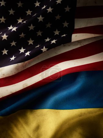 Foto de Bandera de EE.UU. y fondo bandera de Ucrania - Imagen libre de derechos