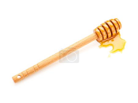 Photo for Honey with honey dipper isolated on white background - Royalty Free Image