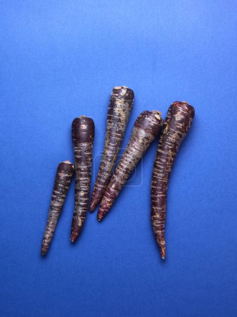 purple carrots over blue background
