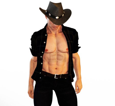 Foto de Sexy vaquero hombre occidental con ilustración de camisa abierta - Imagen libre de derechos