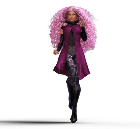 Téléchargez les photos : Woman wizard with long curly pink hair illustration - en image libre de droit