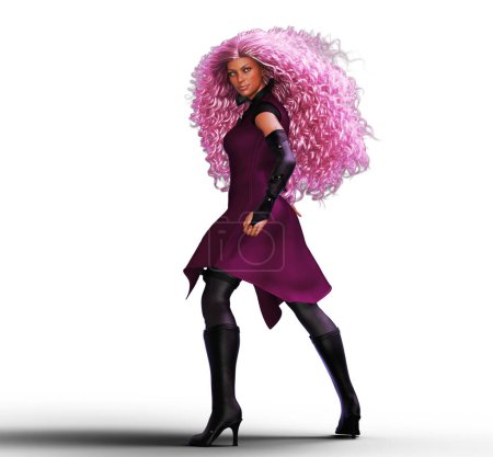 Téléchargez les photos : Woman with long curly pink hair standing - en image libre de droit