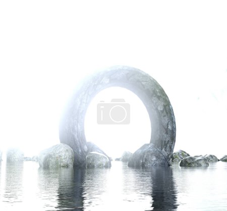 Téléchargez les photos : Arc lumineux futuriste avec illustration de la scène rocheuse - en image libre de droit