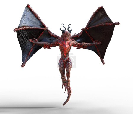 Demon dragon with arms and wings spread illustration