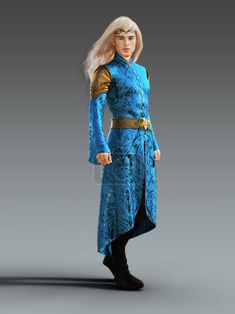 Beautiful young blond elf man 3d rendering illustration