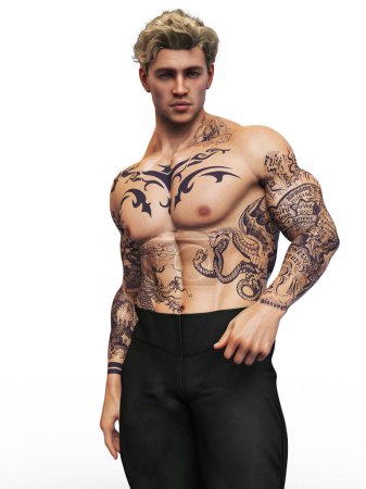 Photo for Tattooed shirtless man illustration - Royalty Free Image