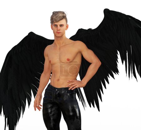 Photo for Sexy black winged shirtless man illustration - Royalty Free Image