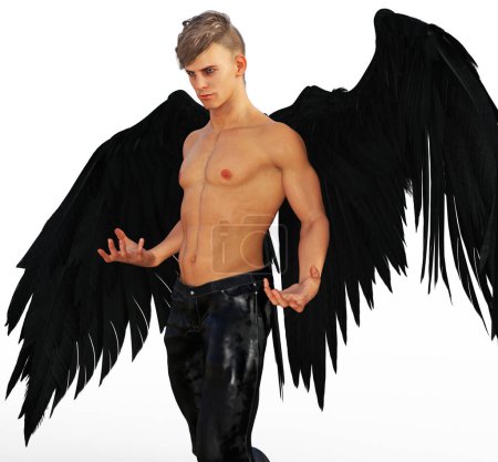Photo for Black feathered winged Shirtless man illustration - Royalty Free Image