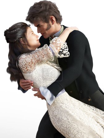 Téléchargez les photos : Couple historique embrasser illustration - en image libre de droit
