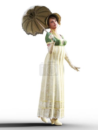 Regency woman standing with parasol illustration