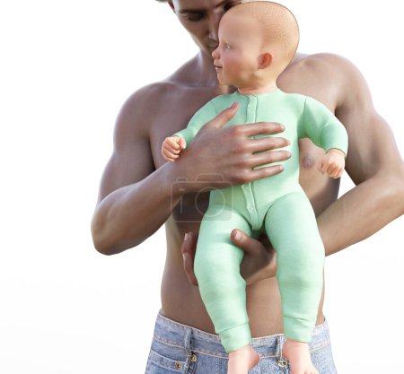 Father holding child facing front illustration