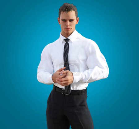 Handsome business man standing with hands folded together illustration