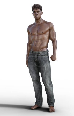 Sexy black muscular shirtless man standing illustration