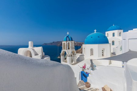 Photo for Small church with seaside background, Santorini, Greece. - Royalty Free Image
