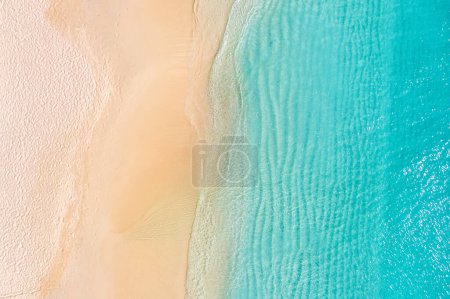 Photo for Summer seascape beautiful waves, blue sea water in sunny day. Top view coast. Sea aerial drone view, amazing tropical nature peaceful. Beautiful bright sea calm waves splash. Mediterranean beach sand - Royalty Free Image