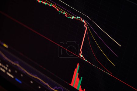 Photo for Creative crash recession chart with falling red arrow percentage recession inflation red words as business finance stock market and cryptocurrency background concept design. Red market copy space - Royalty Free Image