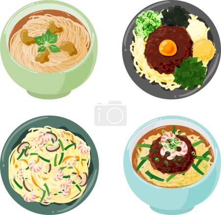 Téléchargez les illustrations : Les icônes de la cuisine taïwanaise savoureuse et unique comme le mélange taïwanais soba et nouilles de riz frit et dan tai nouilles - en licence libre de droit