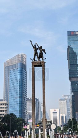 Photo for Jakarta, Indonesia - May 14, 2023 :  The Welcome Monument  at Hotel Indonesia Roundabout (Bundaran HI). - Royalty Free Image