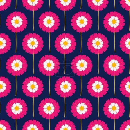 Illustration for Seamless pattern with pink flowers on a dark background. Summer floral vector illustration. Bright spring botanical print, modern style design - Royalty Free Image