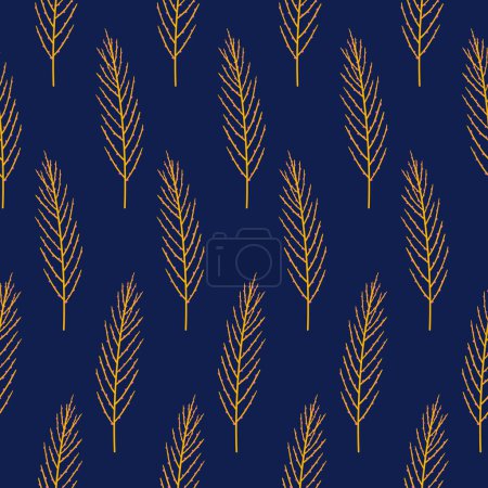 Illustration for Twigs with berries, seamless pattern. Blooming herbs on a dark blue background. Summer floral vector illustration. Spring meadow botanical print, wild plants fabric - Royalty Free Image