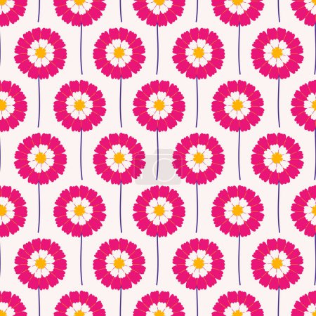 Illustration for Seamless pattern with pink zinnia flowers on a beige background. Summer floral vector illustration. Bright spring botanical print, modern style design - Royalty Free Image