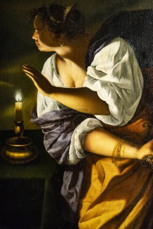 Téléchargez les photos : Judith et sa servante d'Artemisia Gentileschi, peinture baroque italienne, huile sur toile. Détail de la peinture. Gentilshis - en image libre de droit