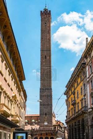 Photo for View of Torre Degli Asinelli leaning towers, the tallest in Bologna, Italy - Royalty Free Image